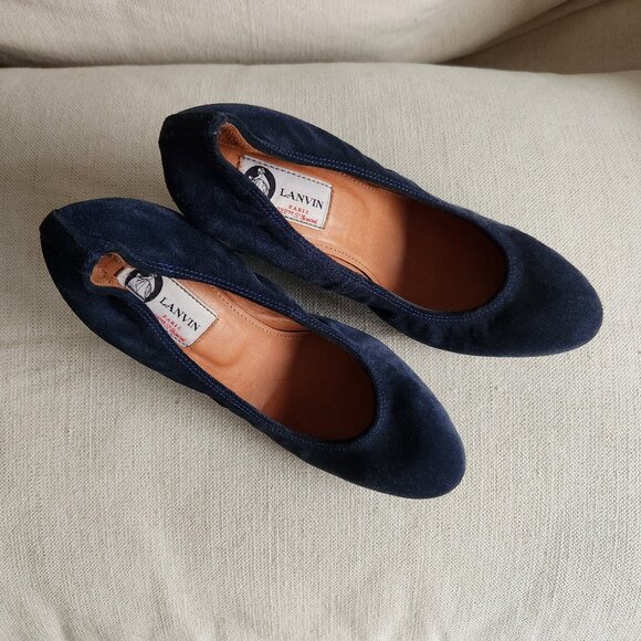 NWOT Lanvin Navy Suede Wedge Heels - US 7.5 - Picture 5 of 14
